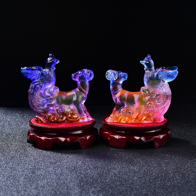 易明開居屬馬人的丹鳳朝羊琉璃擺件年生肖馬吉祥物家居擺放-細節圖4