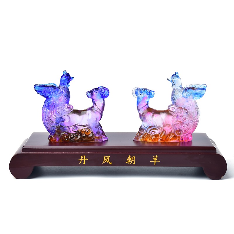 易明開居屬馬人的丹鳳朝羊琉璃擺件年生肖馬吉祥物家居擺放-細節圖5