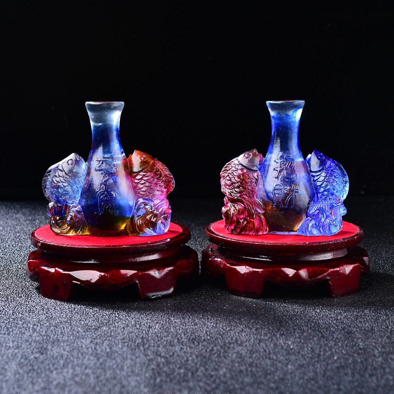 易開明居年屬雞人的雙鯉寶瓶琉璃擺件生肖雞吉祥物家居擺放-細節圖2