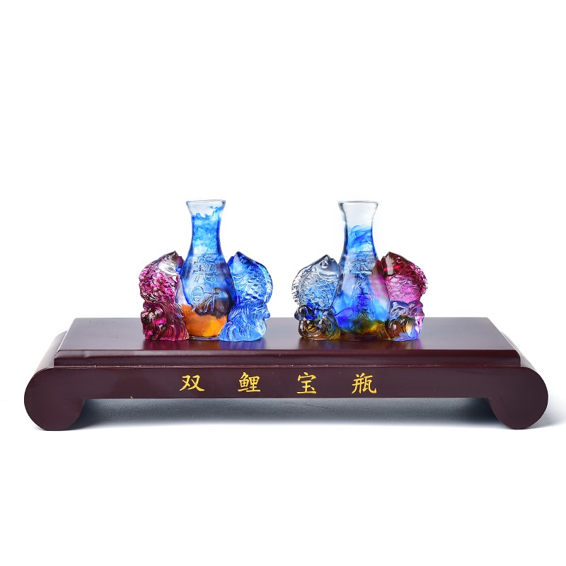 易開明居年屬雞人的雙鯉寶瓶琉璃擺件生肖雞吉祥物家居擺放-細節圖5