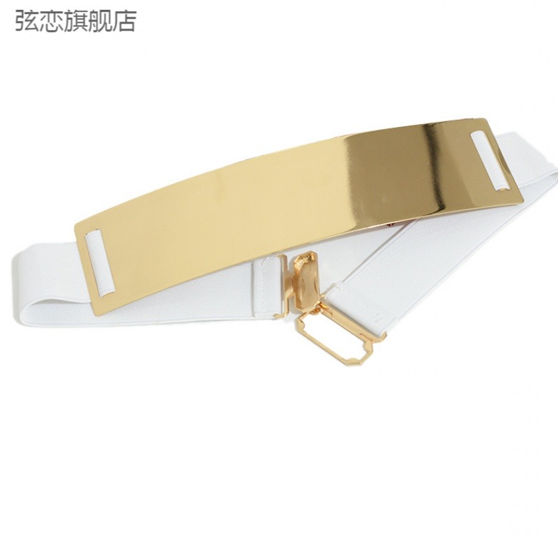 歐美爆款6金屬大鐵片寬腰帶 女士鏡面亮片松緊腰封-細節圖4