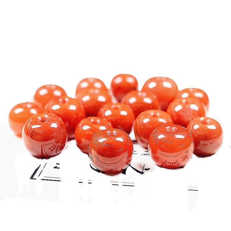南紅瑪瑙蘋果珠 四川南紅單珠火焰柿子紅文玩配飾半成品配件9-細節圖5