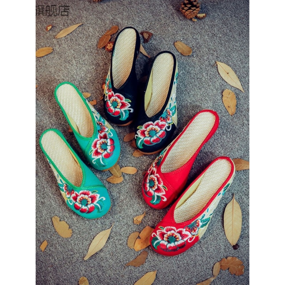 新款【】 低跟帆布刺繡花朵 布藝女士夏季涼 布 繡花2-細節圖2