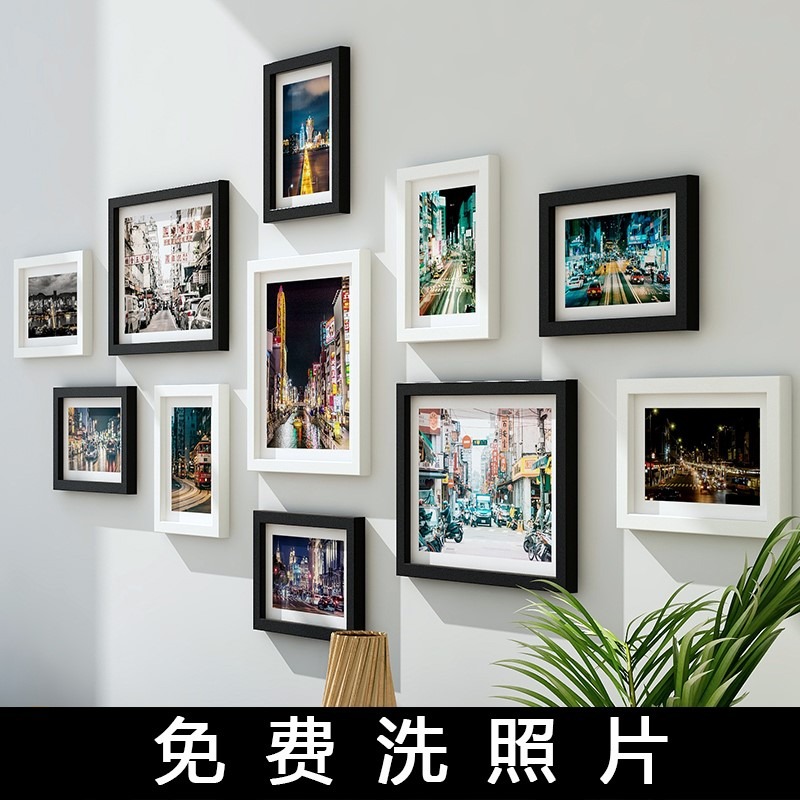 創意相框組合照片墻和客廳墻面掛墻九宮格做成免打孔打印9洗照片7-細節圖3