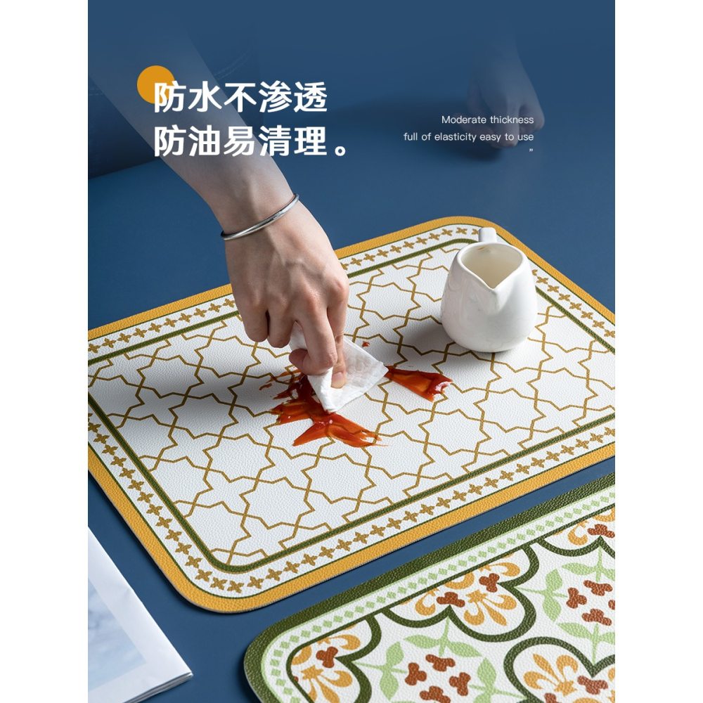 皮革桌墊北歐風格餐墊餐廳防燙防水防油小學生午餐桌面墊隔熱墊子-細節圖2