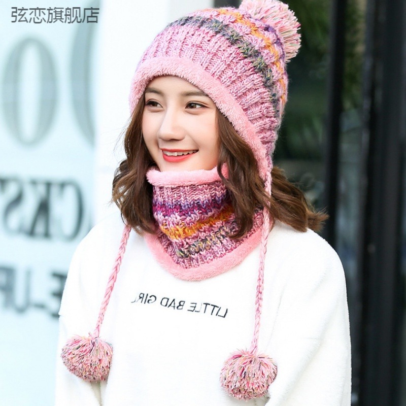 毛線帽子女冬天韓版甜美可愛針織秋冬季街頭加厚護耳帽圍巾脖套-細節圖4