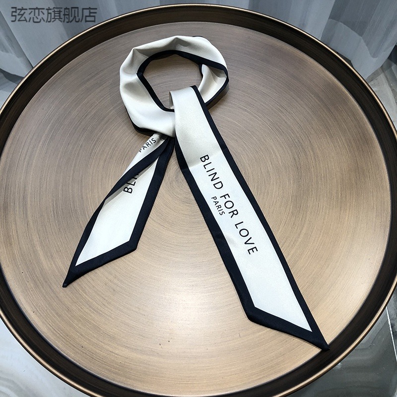 法式復古絲巾癡迷於愛小絲帶女士絲巾發帶定製長方巾束發帶-細節圖2