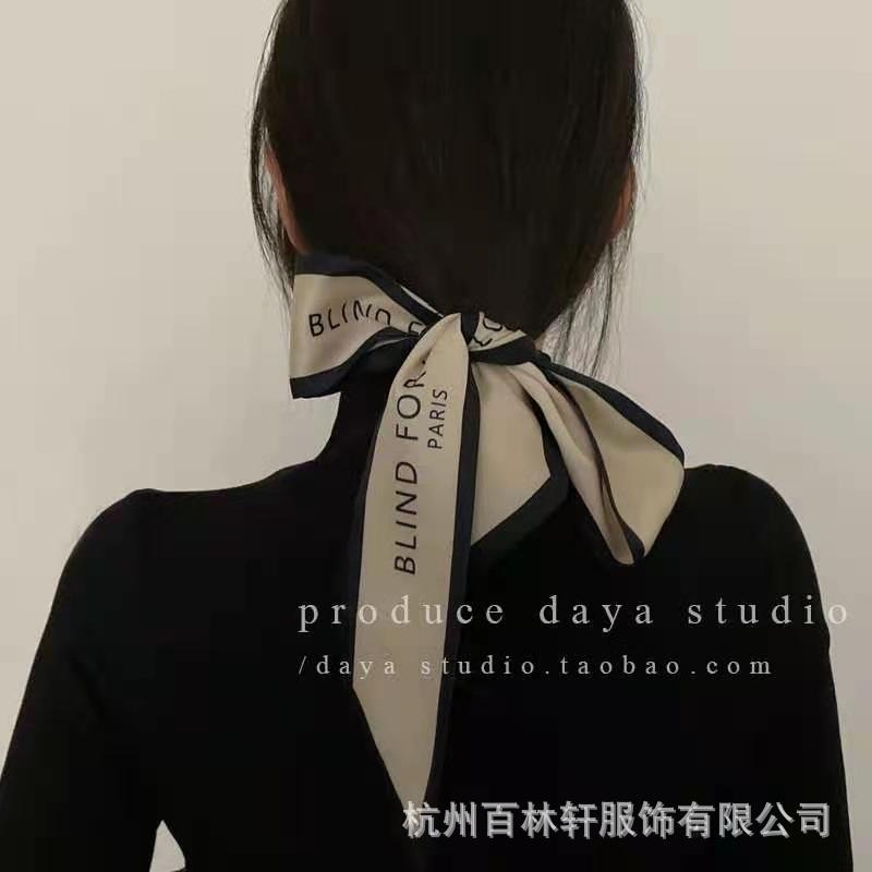 法式復古絲巾癡迷於愛小絲帶女士絲巾發帶定製長方巾束發帶-細節圖4