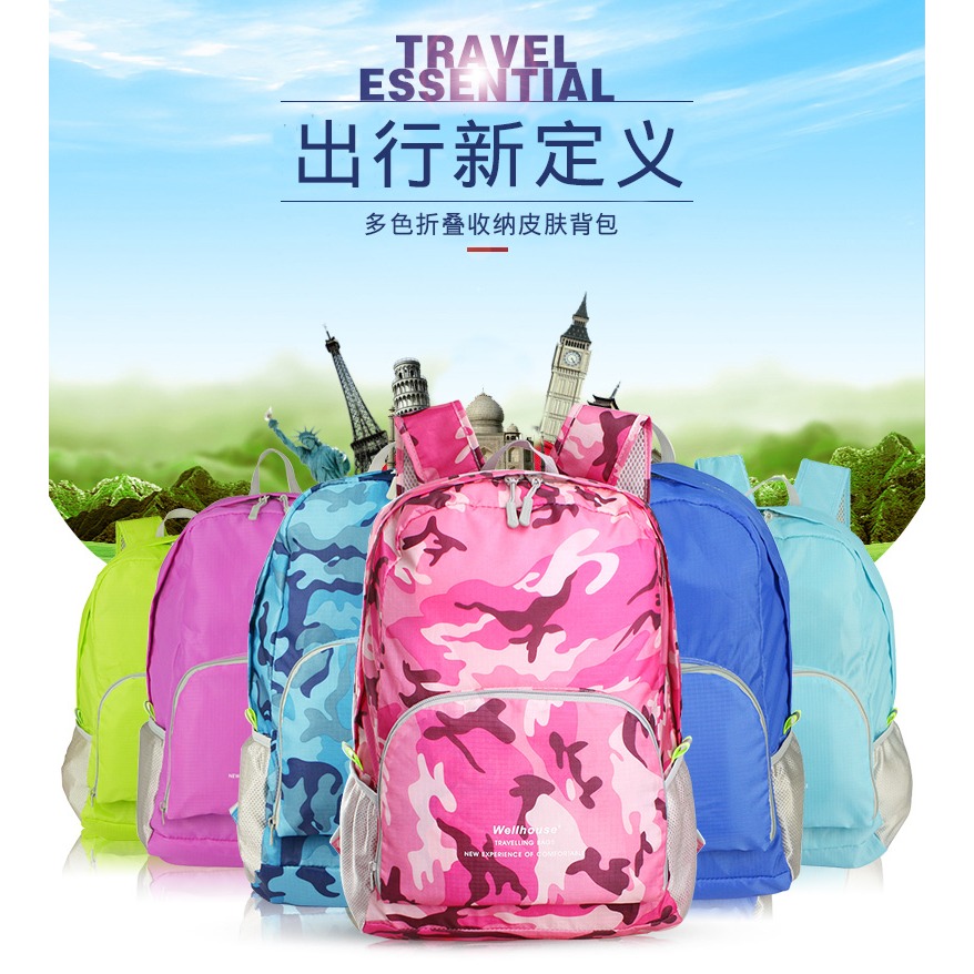 旅行揹包男女雙肩旅遊包戶外運動包輕便大容量折疊皮膚包休閑便攜-細節圖5