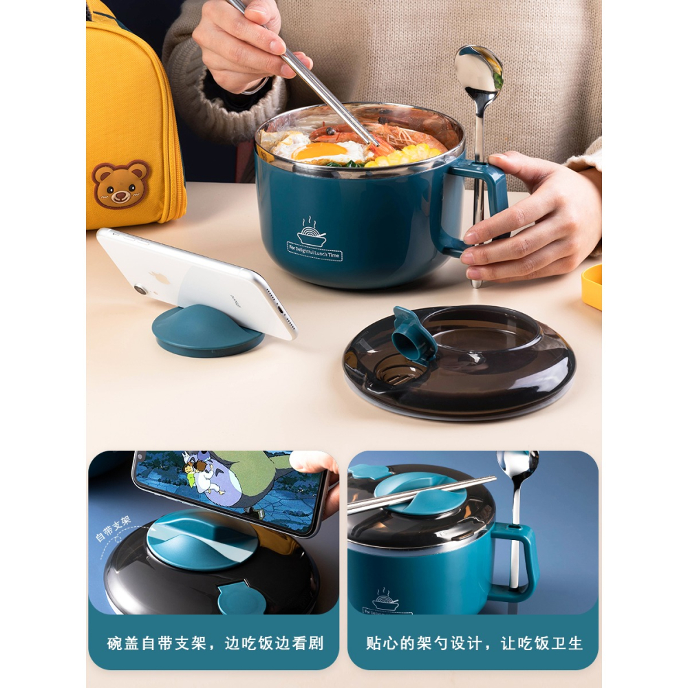 飯盒學生304不銹鋼材質上班族泡麪碗帶蓋宿舍大號可愛方便麪碗ins-細節圖3