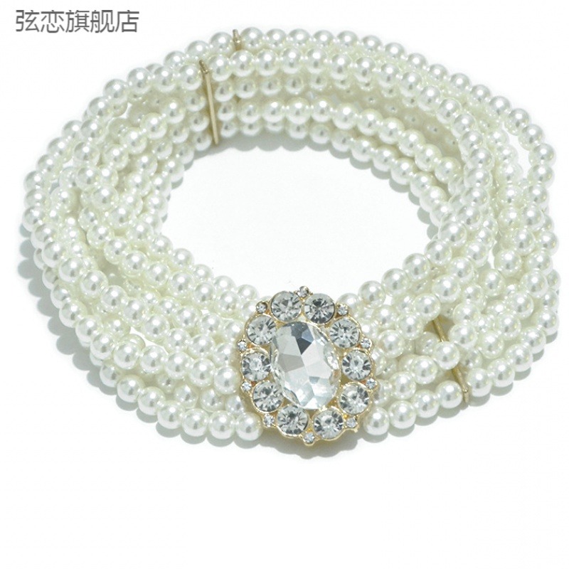 淘寶熱賣新款女士珍珠寬腰帶 女甜美氣質珍珠彈力寬腰鏈-細節圖2