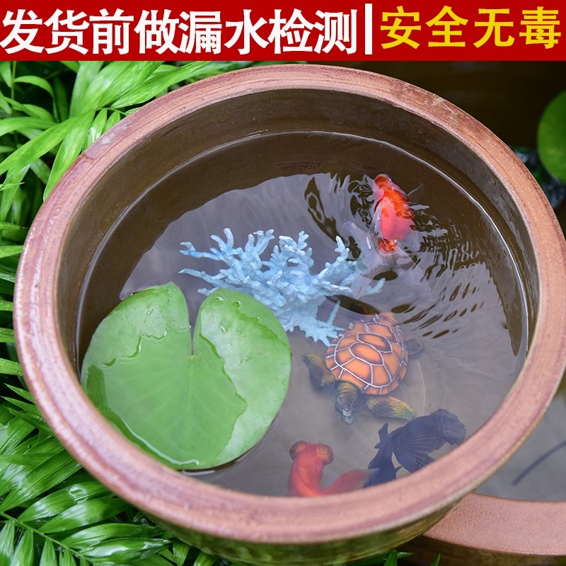 睡蓮花盆土陶睡蓮碗蓮盆家用荷花缸養魚庭院造景老式廚房水缸醬缸-細節圖3