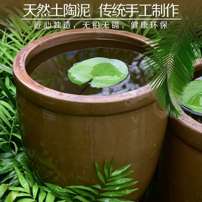 睡蓮花盆土陶睡蓮碗蓮盆家用荷花缸養魚庭院造景老式廚房水缸醬缸-細節圖4