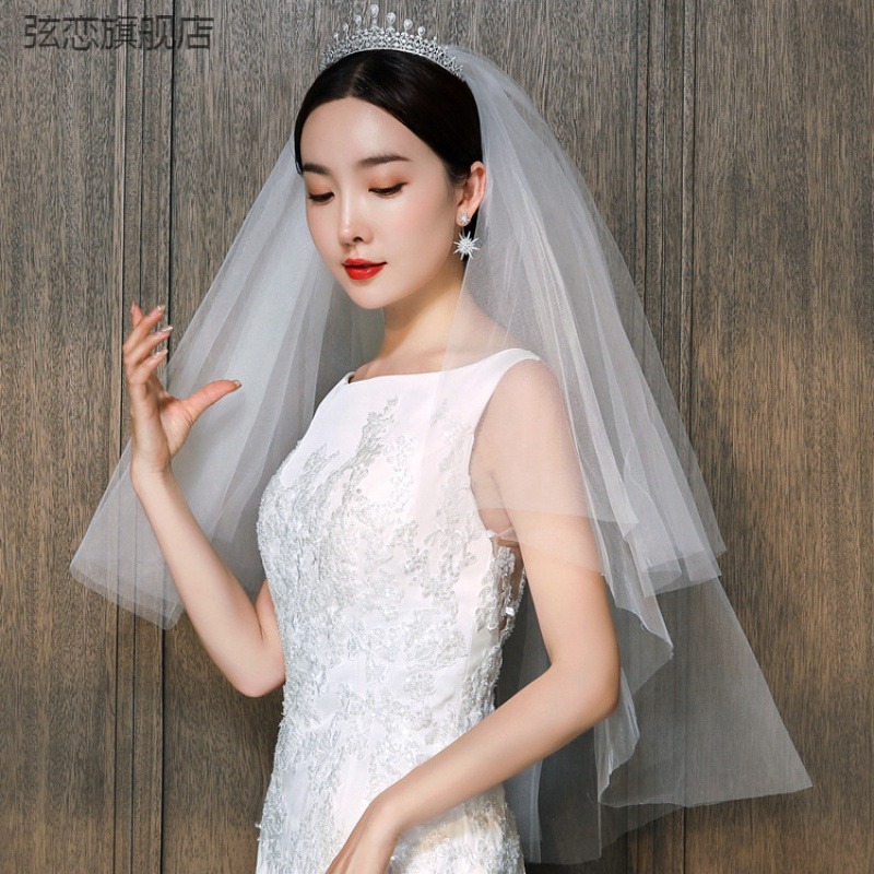 新娘短款頭紗純紗頭飾網紅拍照攝影道具旅拍婚紗超仙簡約女頭紗-細節圖2