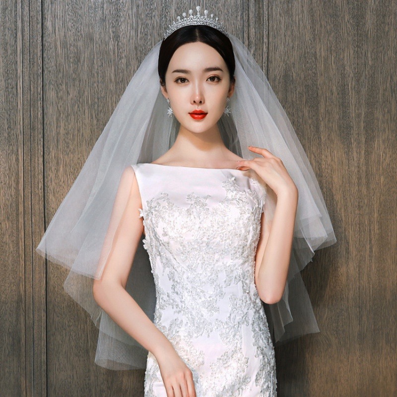 新娘短款頭紗純紗頭飾網紅拍照攝影道具旅拍婚紗超仙簡約女頭紗-細節圖3