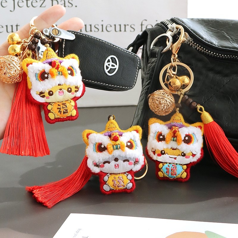 diy手工製作刺繡鑰匙扣材料包生肖醒獅生日禮物送男朋友老虎掛件-細節圖2