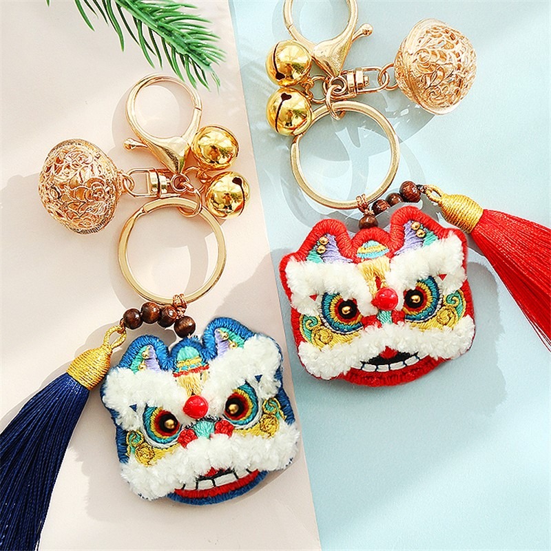 diy手工製作刺繡鑰匙扣材料包生肖醒獅生日禮物送男朋友老虎掛件-細節圖3