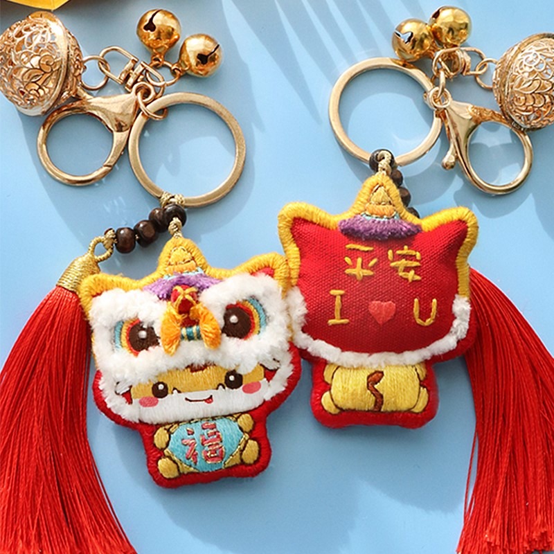 diy手工製作刺繡鑰匙扣材料包生肖醒獅生日禮物送男朋友老虎掛件-細節圖4