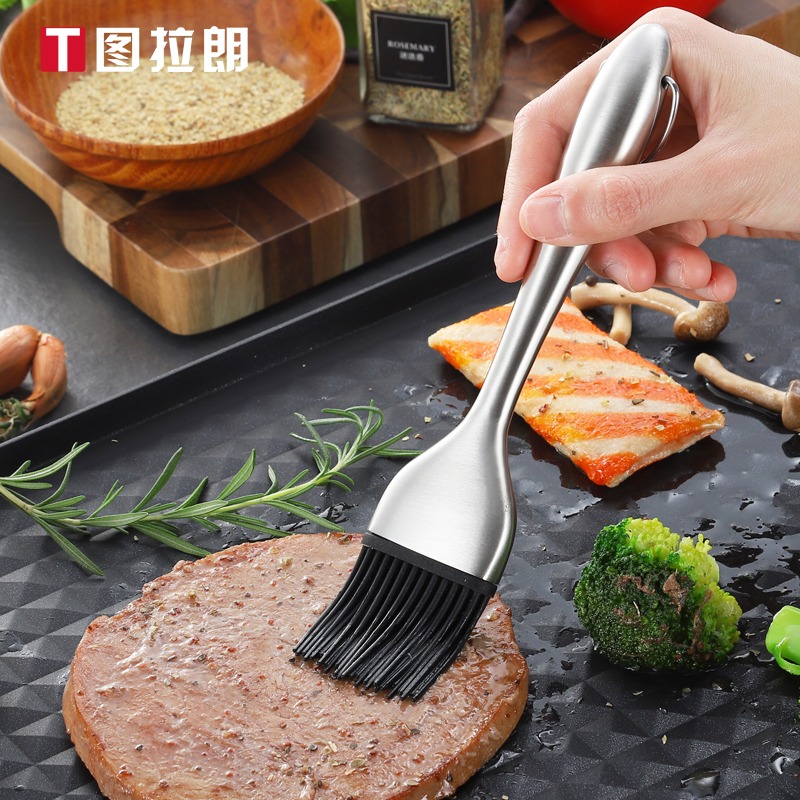 304不銹鋼硅膠刷燒烤刷耐高溫油刷不掉毛304鋼廚房油刷烘焙刷子-細節圖4
