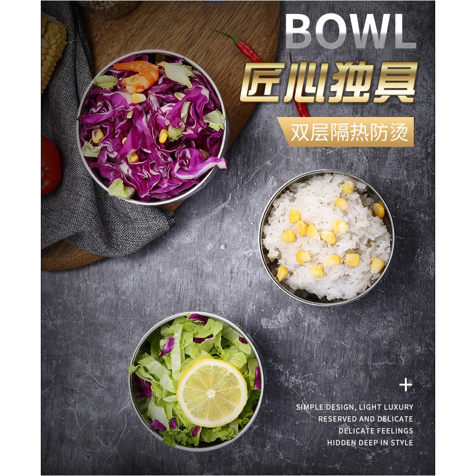 圖拉朗 304不銹鋼雙層隔熱碗家用加厚防燙飯碗兒童碗湯碗泡麪碗-細節圖8