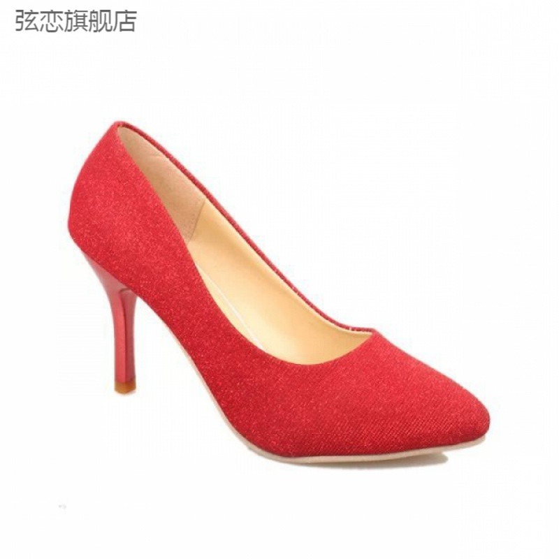 百搭尖頭小單鞋高跟細跟淺口歐美時尚婚鞋女單鞋大碼潮流-細節圖4