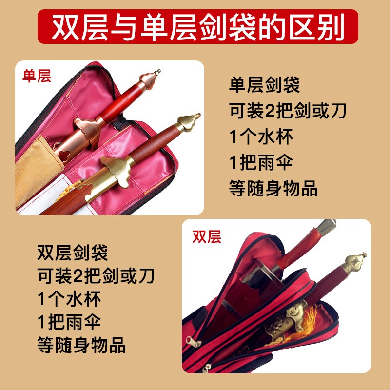 中國古風武術太極劍袋可背雙層加厚多功能帆布劍套配件高檔劍包-細節圖3