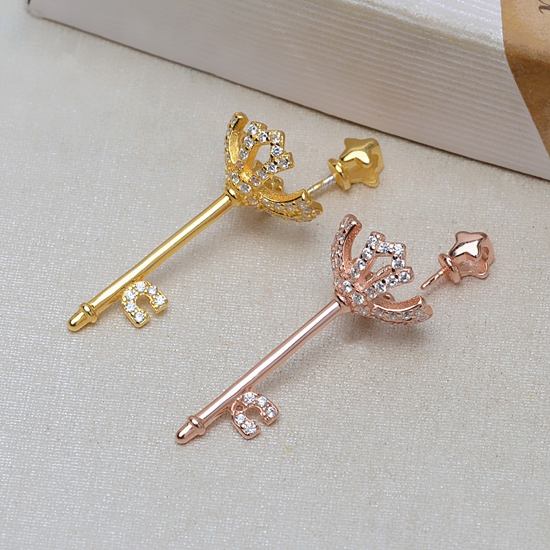 飾品diy配件S925銀通孔珠用權杖鑰匙款項墜10-11珍珠吊墜空託1389-細節圖4