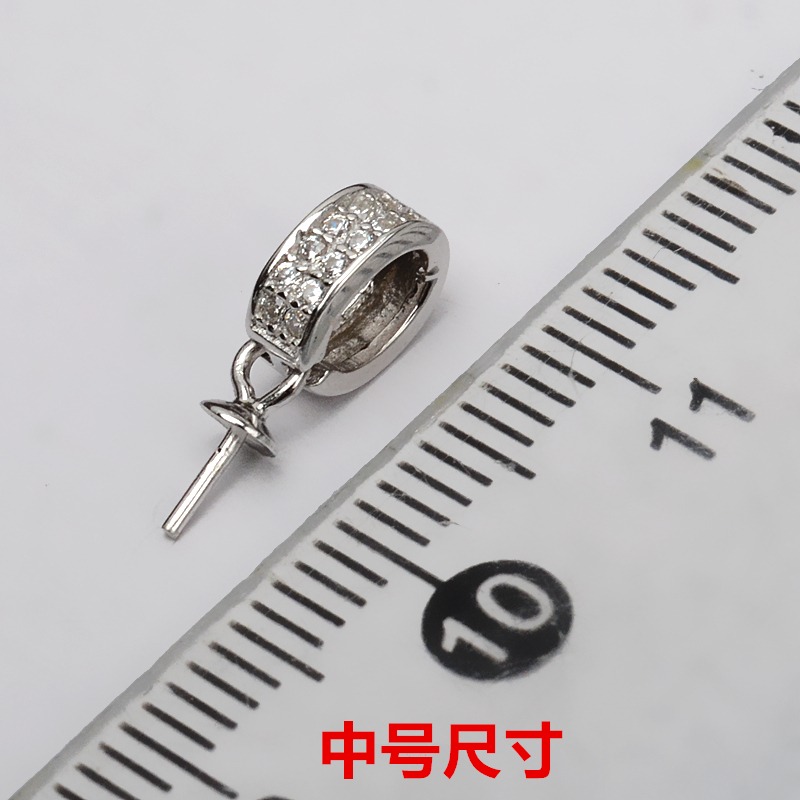 S925銀吊墜頭大號小號套管項墜個性項墜diy珍珠飾品空託配件2002-細節圖4