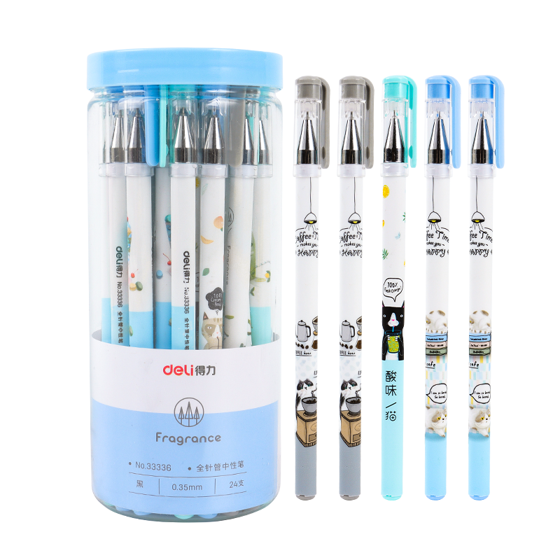 得力文具中性筆0.38黑色全針管水筆學生用韓國可愛創意小清新中性筆芯批發0.5/0.35mm女生學習用品拔帽式刷題-細節圖5