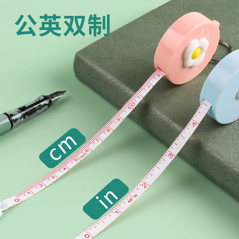迷你便攜小卷尺1.5M測量衣服腰圍可愛卡通隨身攜帶測量身高多功能家用服裝裁縫軟尺皮尺量三圍馬卡龍色小尺子-細節圖4
