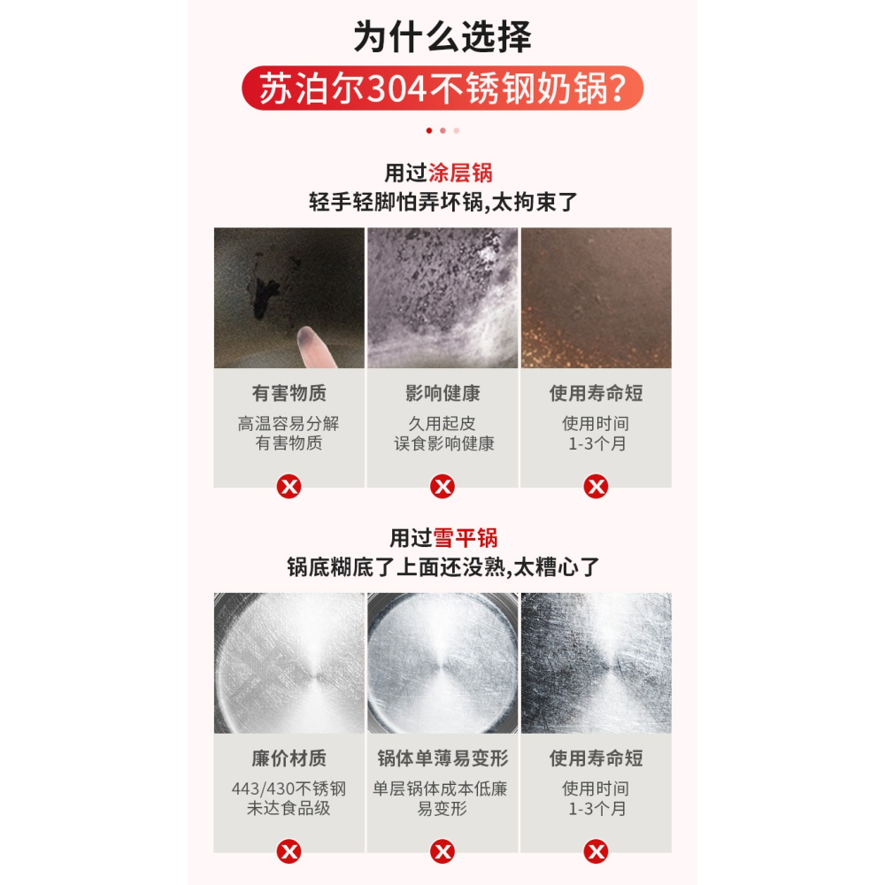 蘇泊爾奶鍋寶寶輔食鍋嬰兒不銹鋼小鍋家用煮泡麪熱牛奶燃氣竈適用-細節圖7