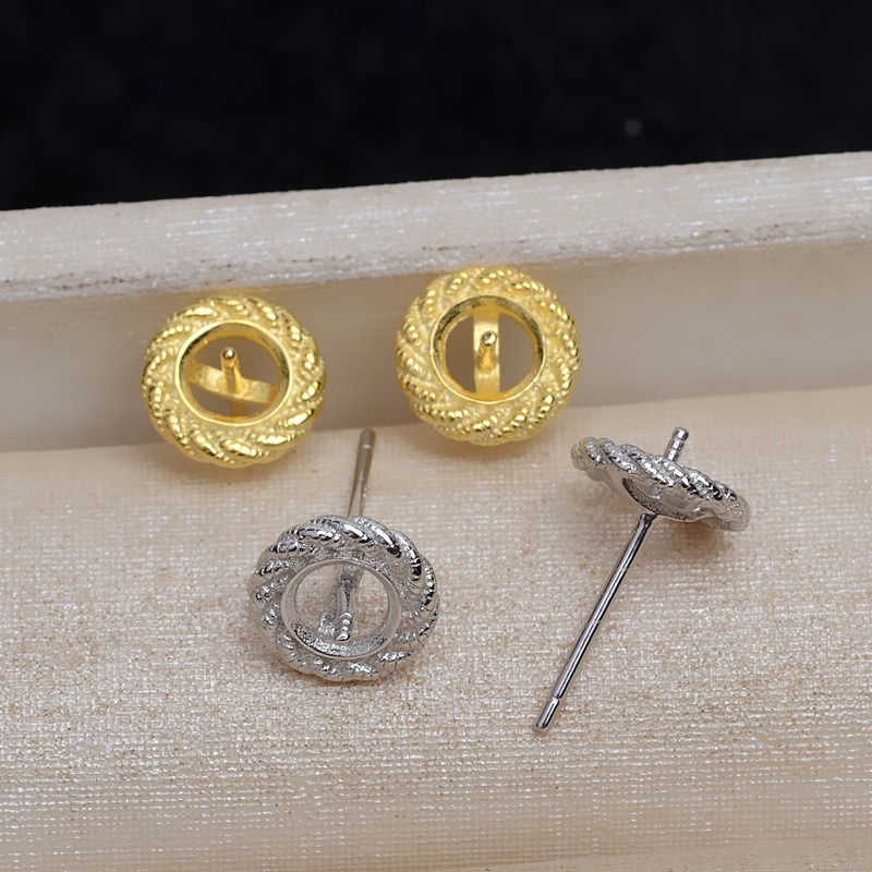 S925銀宮廷蕾絲耳釘個性吊墜女戒指套裝diy珍珠飾品配件空託3003-細節圖3