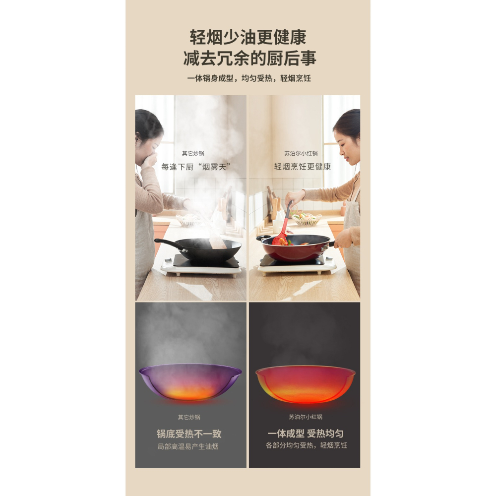 蘇泊爾炒鍋易潔不粘鍋無油煙電磁爐明火通用30/32/34cm炒菜鍋具-細節圖9