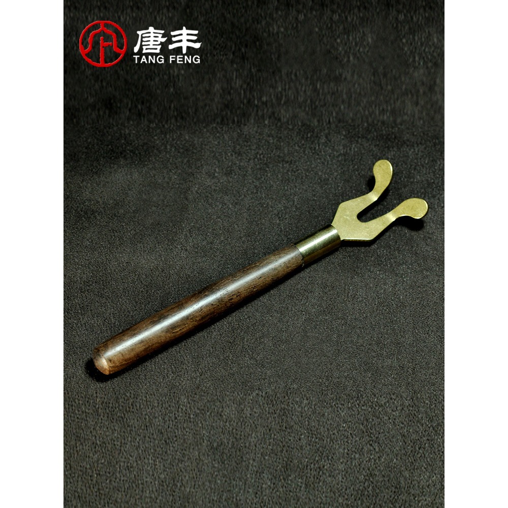 唐豐 黑檀木手柄銅制叉鐵壺壺蓋叉老鐵壺茶夾茶道配件 TF-1941Z-細節圖3
