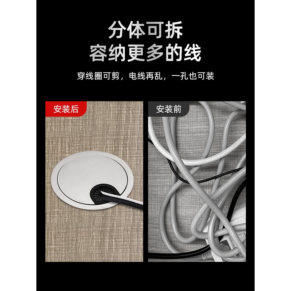 電腦辦公桌穿線孔蓋板書桌面過線走線盒封口洞圓形裝飾圈開孔蓋子-細節圖3