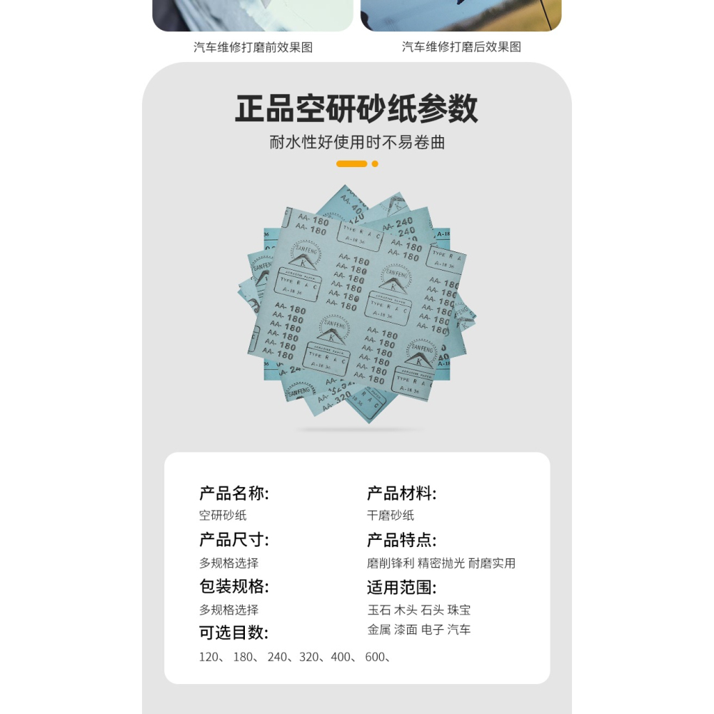 砂紙打磨拋光幹磨砂紙細沙紙白色120-600目木工漆面傢俱墻面木器-細節圖9