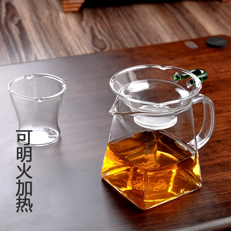 加厚耐熱玻璃方形公道杯 功夫茶茶海公杯大號手工 分茶器茶道配件-細節圖2