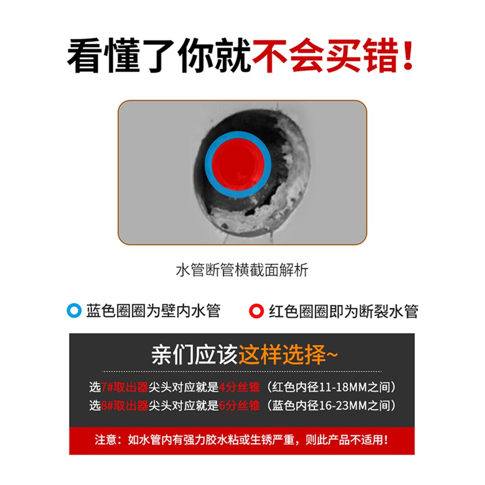 斷絲取出器水龍頭角閥斷頭螺絲取絲器取水管斷管萬能絲錐反絲神器-細節圖2