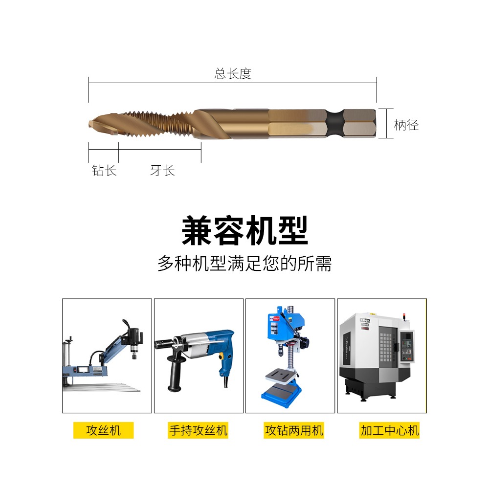 機用絲錐絲攻鉆頭攻牙復合鉆攻一體螺旋鍍鈦絲錐M3M4M5M6M8M10M12-細節圖3