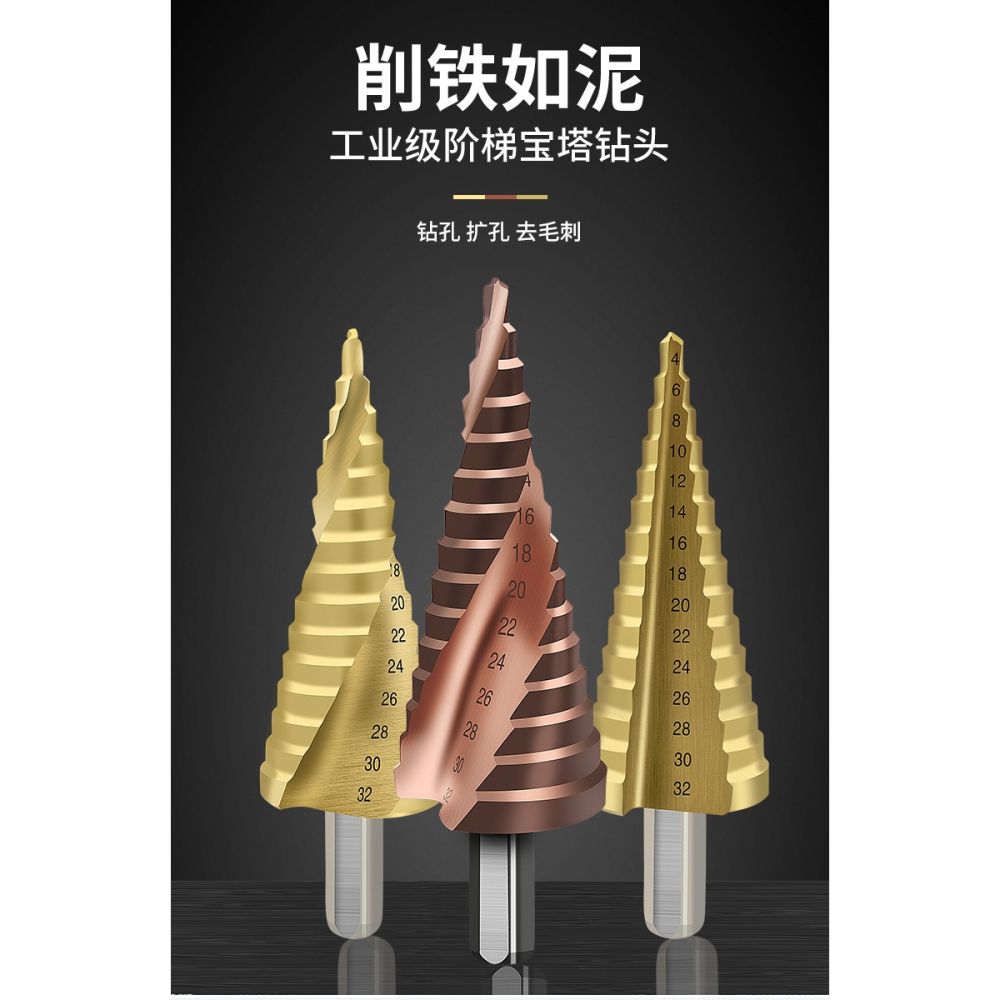 寶塔鉆頭萬能階梯錐形打孔器開孔器多功能擴孔鋼鐵不銹鋼金屬-細節圖6