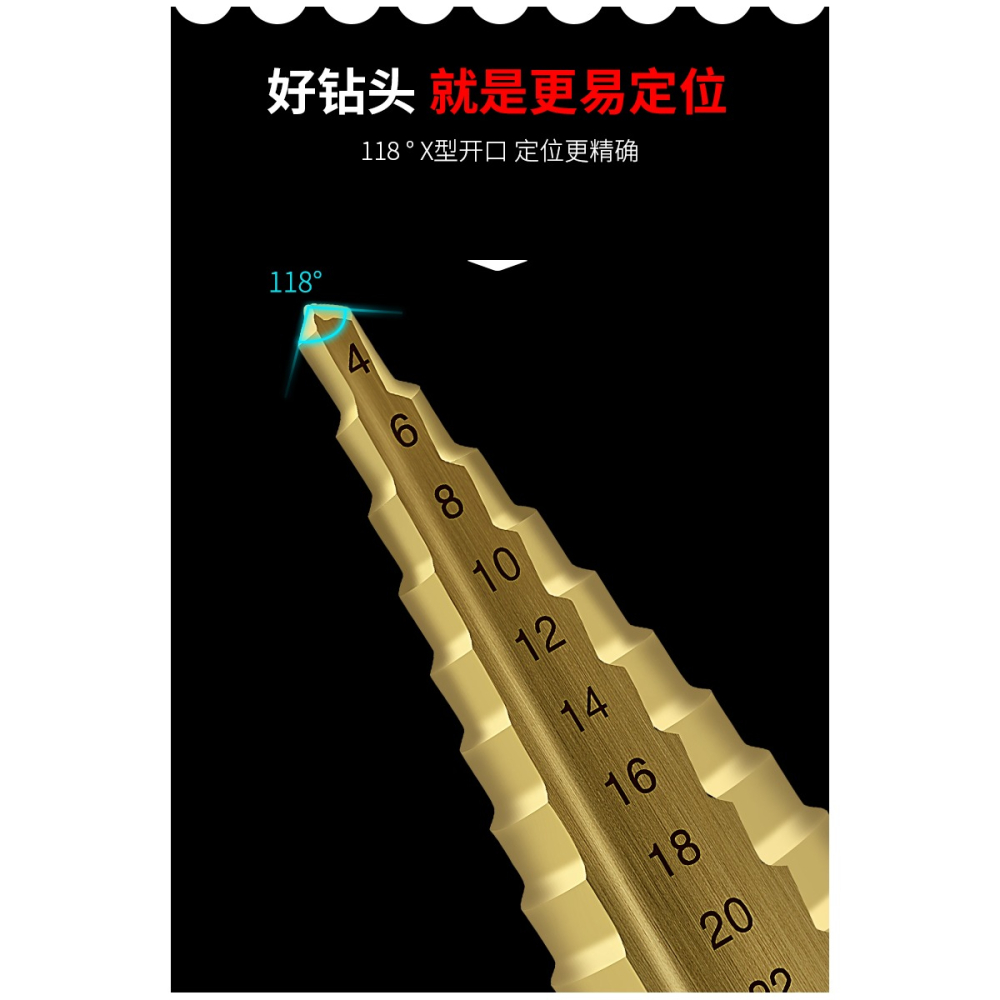 寶塔鉆頭萬能階梯錐形打孔器開孔器多功能擴孔鋼鐵不銹鋼金屬-細節圖9