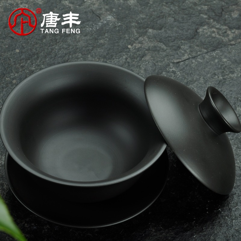 唐豐紫砂茶碗茶杯大號三泡臺蓋碗古代復古瓷功夫家用喝茶三才泡茶-細節圖3