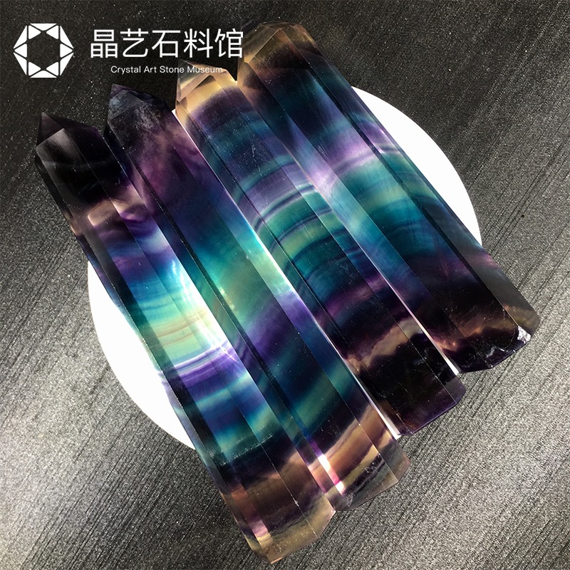 天然七彩螢石原石擺件六棱水晶柱擺件 原礦物標本水晶能量擺件-細節圖4