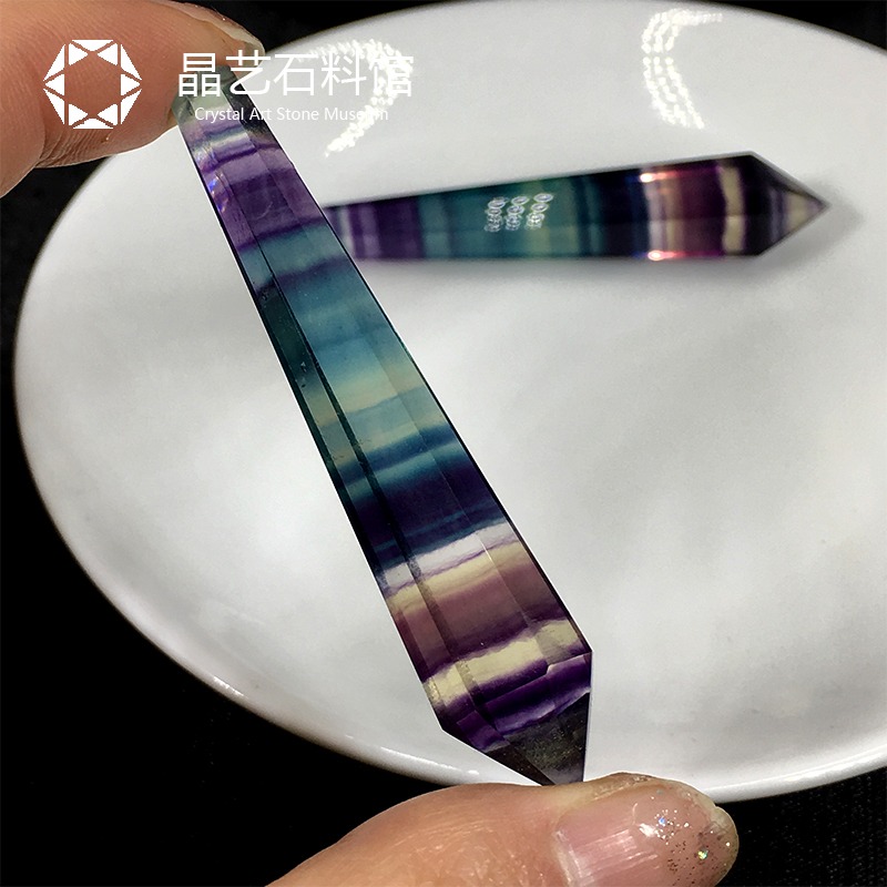 天然七彩螢石原石擺件六棱水晶柱擺件 原礦物標本水晶能量擺件-細節圖6