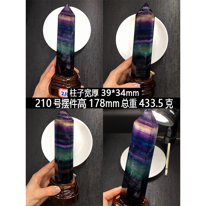 天然七彩螢石原石擺件六棱水晶柱擺件 原礦物標本水晶能量擺件-細節圖10