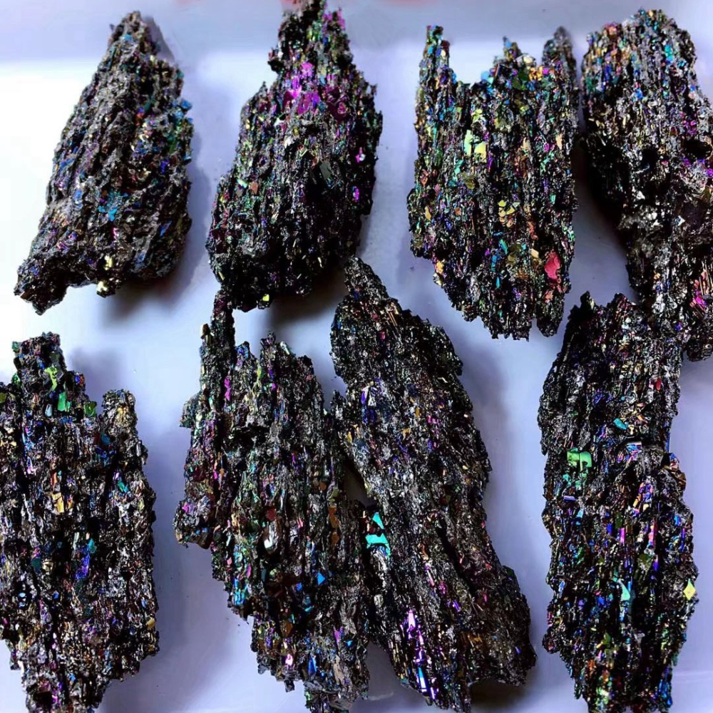 天然七彩礦石小塊碳化硅礦物晶體教學標本孔雀彩礦石小塊原石擺件-細節圖6