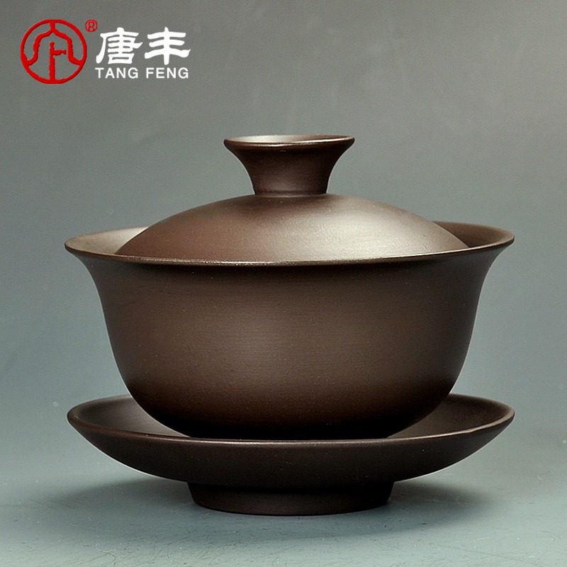 唐豐紫砂茶碗大號茶杯碗杯防燙三炮臺蓋子復古泡茶家用配件蓋碗Z-細節圖3