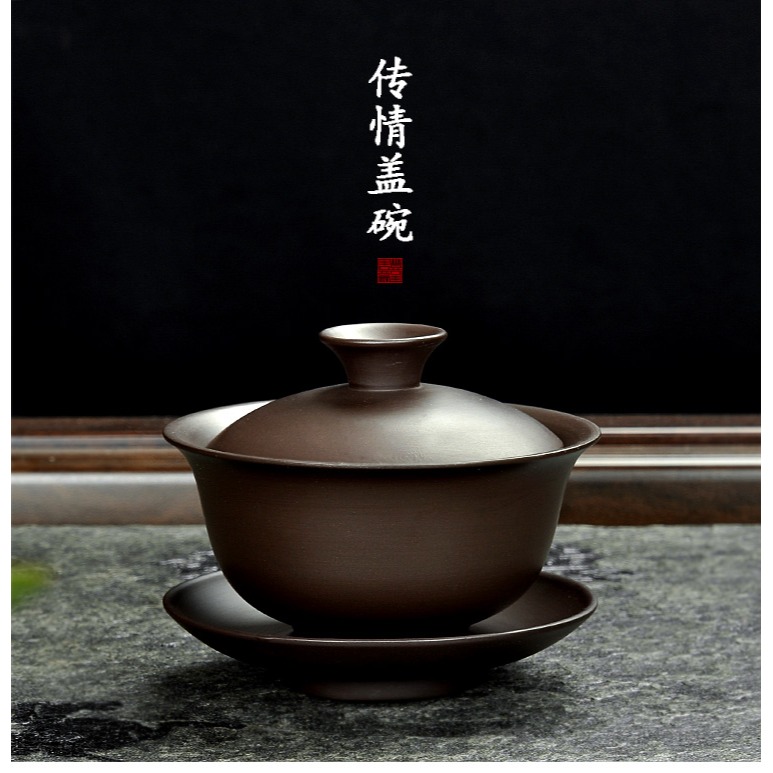 唐豐紫砂茶碗大號茶杯碗杯防燙三炮臺蓋子復古泡茶家用配件蓋碗Z-細節圖6