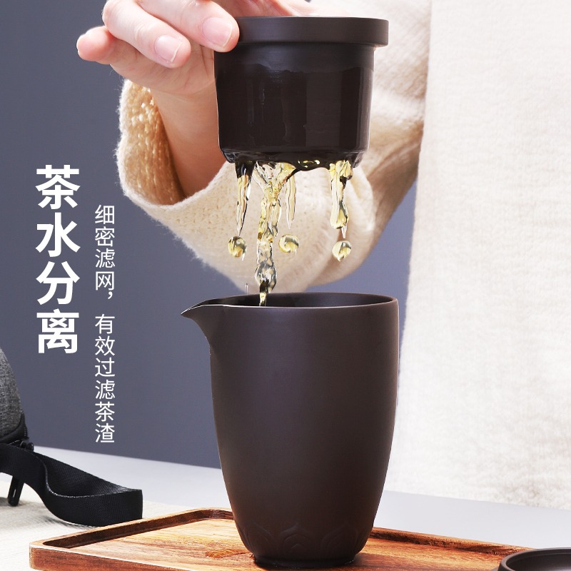 唐豐紫砂旅行茶具家用一壺六杯戶外便捷快客杯簡約車載功夫喝茶器-細節圖3
