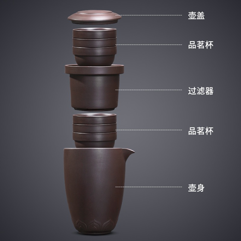 唐豐紫砂旅行茶具家用一壺六杯戶外便捷快客杯簡約車載功夫喝茶器-細節圖4